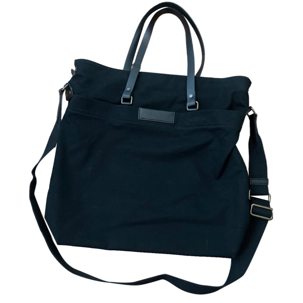 Burberry Leather-Trimmed Canvas Tote